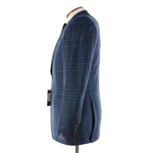 Cardinal of Canada NWT 100% Wool Sport Coat Size 38R US In Blues w/ Teal Plaid